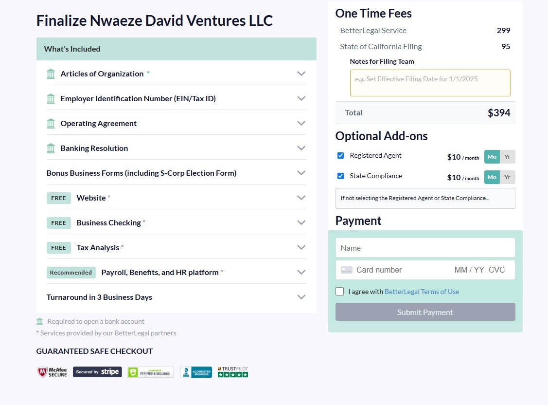 BetterLegal Business Registration in the USA